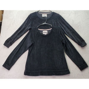 Lot of 2 Goodnight Kiss Sleepshirt Womens Petite Medium Black Velour Long Sleeve